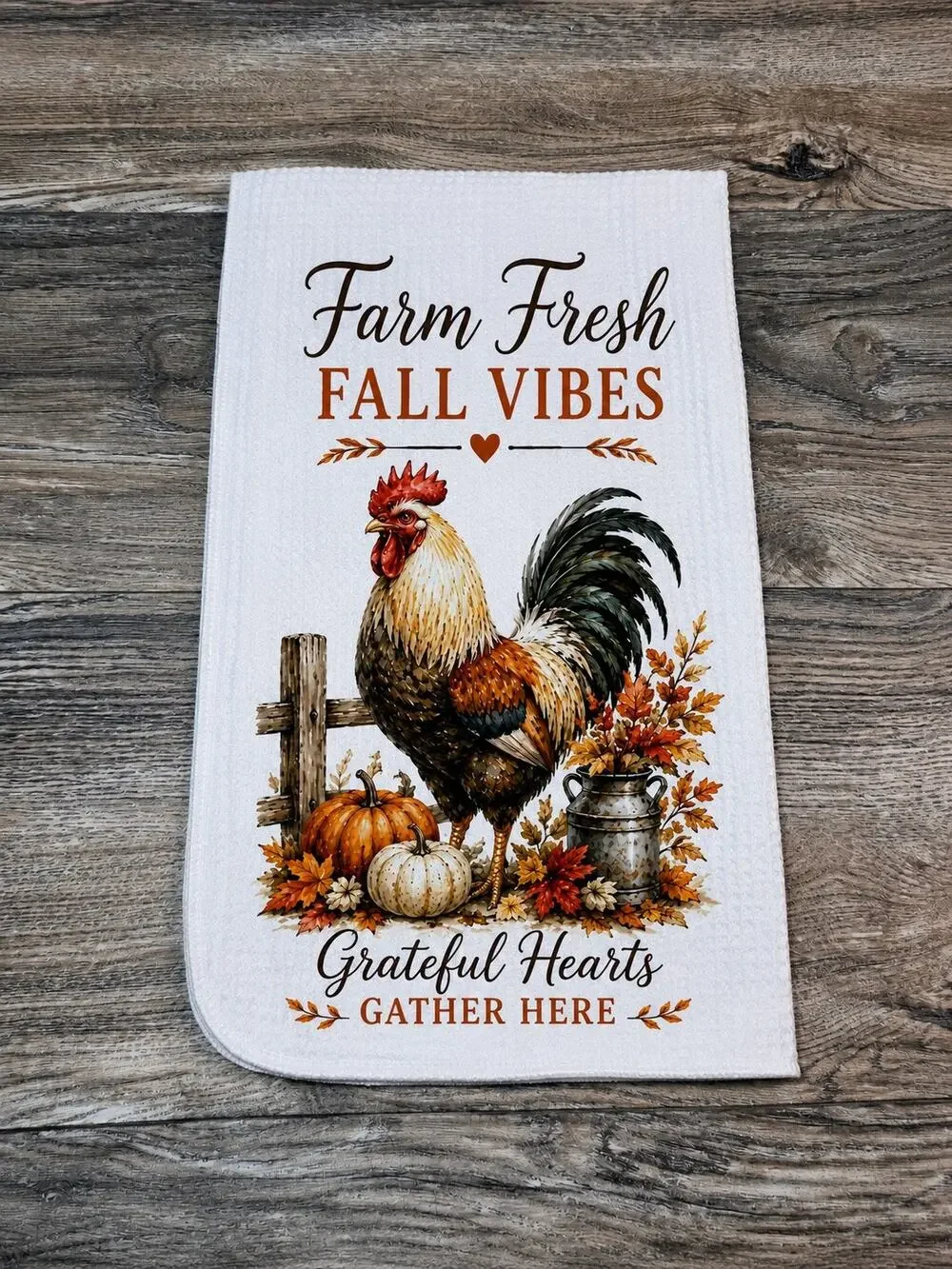 Farm Fresh Fall Vibes Rooster Kitchen Towel Farmhouse Autumn Decor